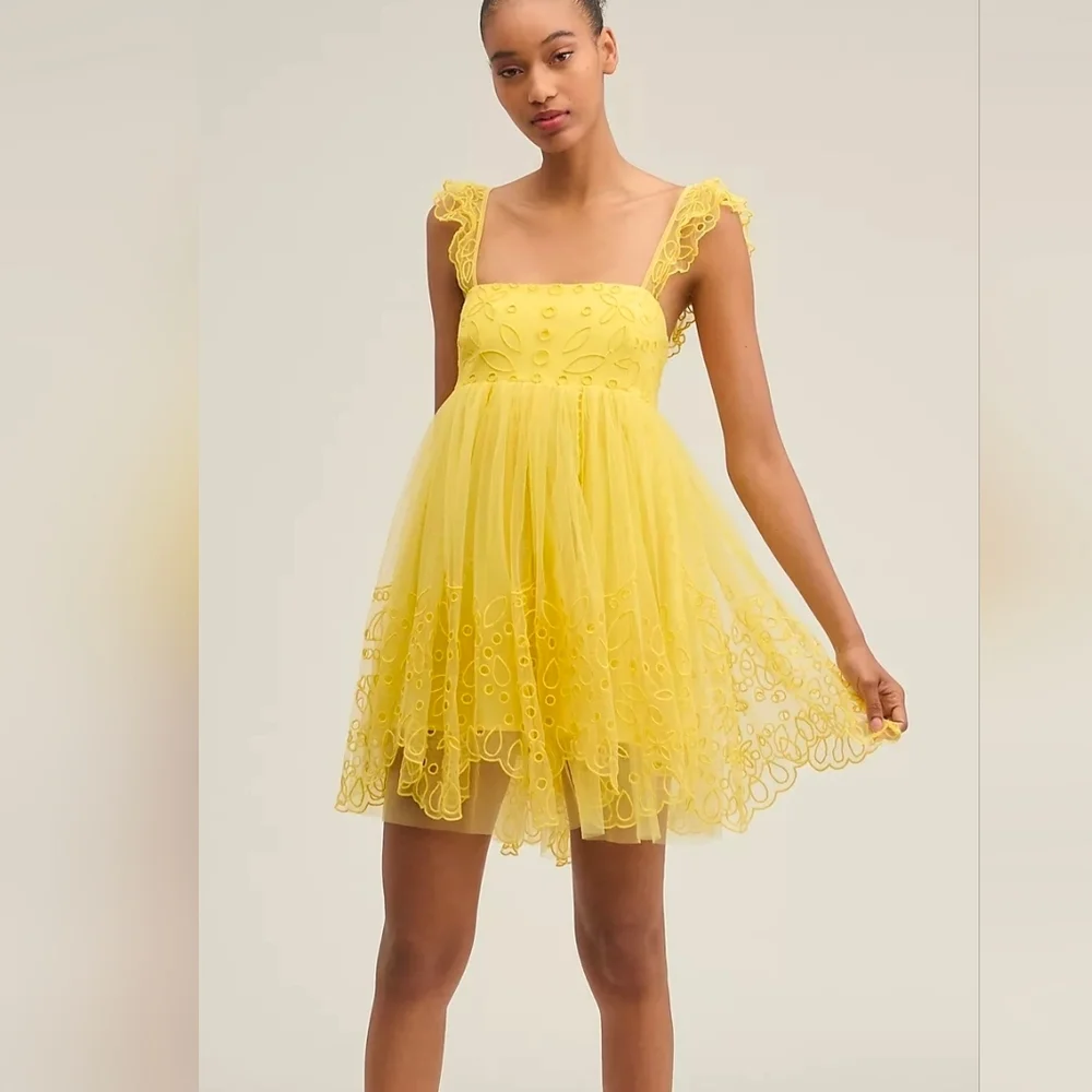 Anthropologie Eyelet Fairycore Tulle Mini Dress - Picture 1 of 5